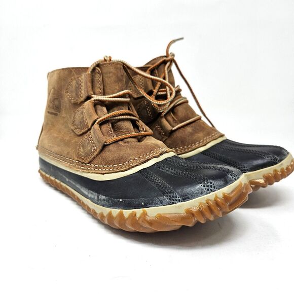 Sorel Duck Boots Brown Suede Out N About Lace Up Rain Waterproof Womens Size 7 - Picture 1 of 12